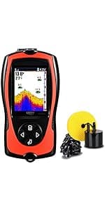 LUCKY Kayak Portable Fish Depth Finder Water Handheld Fish Finder Sonar Castable Kayak Boat Fishfinder Transducer Fishing LCD Display FFC1108