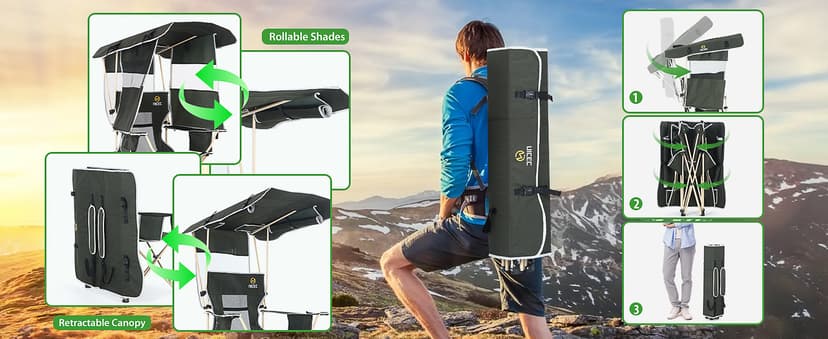 Nice C Chair with Canopy, Umbrella Chairs, Chair with Shades, Sports Chairs, w/Removable Footrest, Cooler Bag, Cup Holder for Camping, Fishing, Sports, Soccer, Beach (1-P Green)