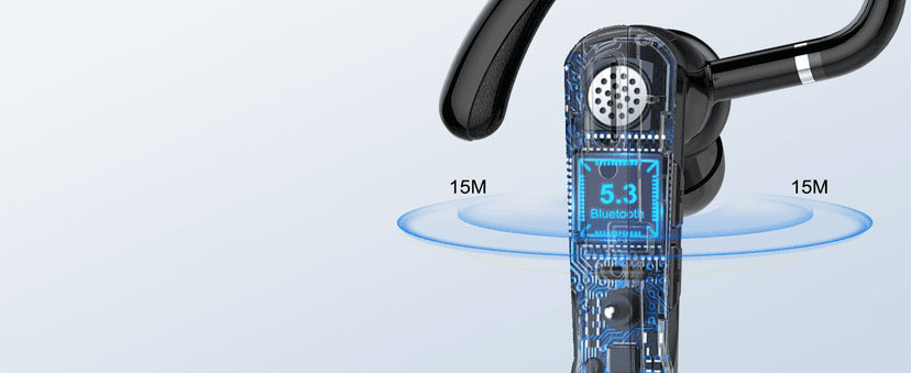 Atheewon Bluetooth Headset V5.3, Wireless Headset with ENC Noise Canceling Mic, 120Hrs Talk Single-Ear Bluetooth Earpiece, LED Display, IP7 Waterproof Hand-Free Earphone for Business/Trucker/Driver