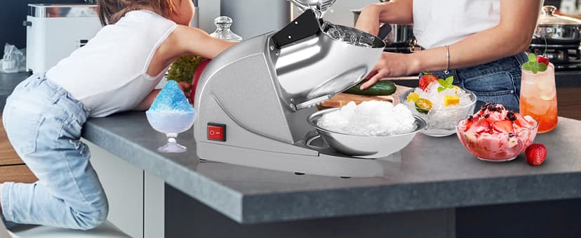 Shaved Ice Machine, Electric 3 Blade Snow Cone Machines, 380W Ice Crusher Machine, 286 lb/hr Ice Crusher, Ice Shaving Machine for Home and Commercial (Silver)