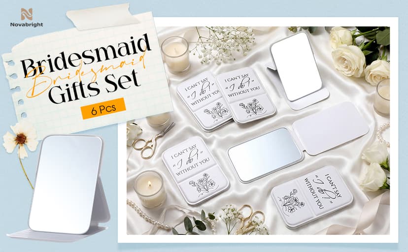 I Can't Say I Do Without You Quote, Proposal Gifts, Travel Small Makeup Mirror, Portable for Bridal Shower Wedding Party Novabright 6 Pcs Bridesmaid Gifts Bulk Bridesmaid Compact Mirror, White B0G6BL8C3R
