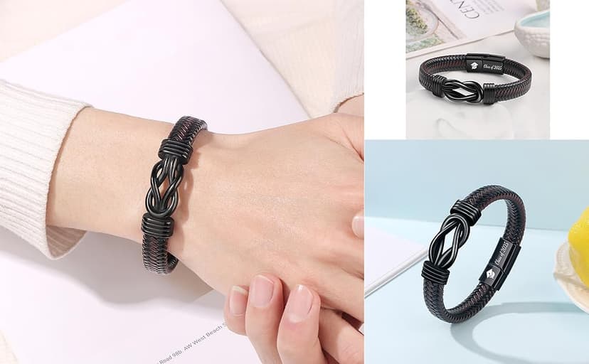𝗚𝗿𝗮𝗱𝘂𝗮𝘁𝗶𝗼𝗻 𝗚𝗶𝗳𝘁𝘀 𝗳𝗼𝗿 𝗛𝗶𝗺 𝟮𝟬𝟮𝟱 High School, College Graduation Gifts for Men Class of 2025 Leather Stainless Steel Knot Bracelet for Son Boyfriend Brother Grandson Friends