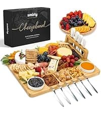 SMIRLY Charcuterie Board Set - Large Bamboo Cheese Board for Serving - House Warming Gifts New Home, Wedding & Bridal Shower Gift, Birthday Gift for Women