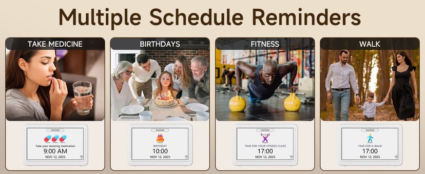 Raynic Date Clock, Digital Clock with 12 Themes, 20 Alarms, 20 Reminders, Semi-Automatic Dimming, 12/24 Hours, Auto DST for Desktop, Office, Students