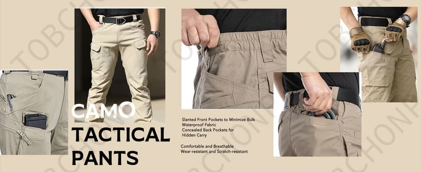 tobchonp Tactical Pants for Men Relaxed Fit Stretchy Work Pants Baggy Cargo Camo Pants Flex Carpenter Pant Multi Pockets
