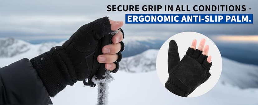 Flammi Men's Convertible Gloves, 3M Thinsulate Thermal Polar Fleece Mittens with Flip-Thumb for Hunting, Hiking, Fishing