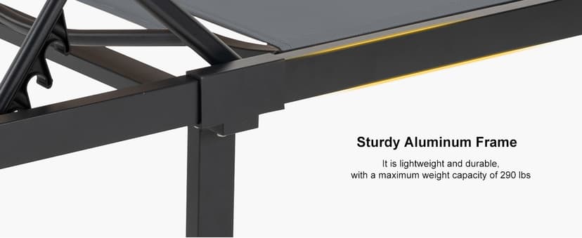 PURPLE LEAF Outdoor Chaise Lounge Chairs Set Recliner Adjustable Chair with Wheels and Table for Poolside Beach Patio Aluminum Reclining Sunbathing Lounger, Grey