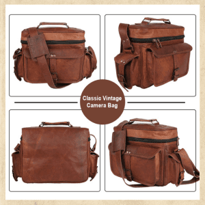 Leather Messenger Bag for Camera - Vintage Shoulder Satchel Camera Bag for DSLR, Canon, Nikon, Fuji Cameras - Travel, Portable Photography Bag