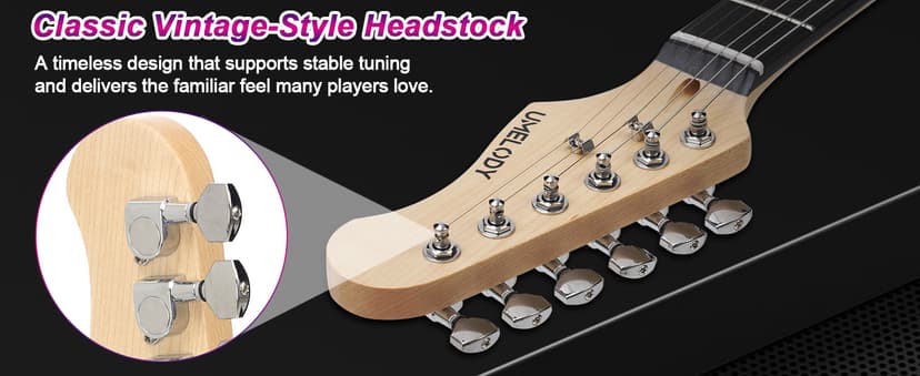 UST-200 Beginner Electric Guitar Kit HSS Pickup, Versatile 5-Way Switch for Clean to High-Gain Tone, Full-Size ST Style Guitar for Starter & Intermediate Players, Gig Bag, Digital Tuner Purple