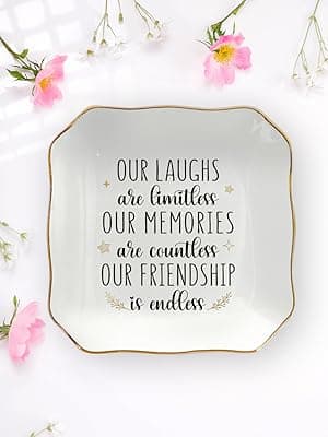 OASSIE Christmas Friendship Gifts for Women - Decorative Trinket Dish 4"x4" Ceramic Jewelry Dish Tray - Christmas Birthday Gifts for Best Friends Women Friendship Bestie BFF Sister, Friend Gift