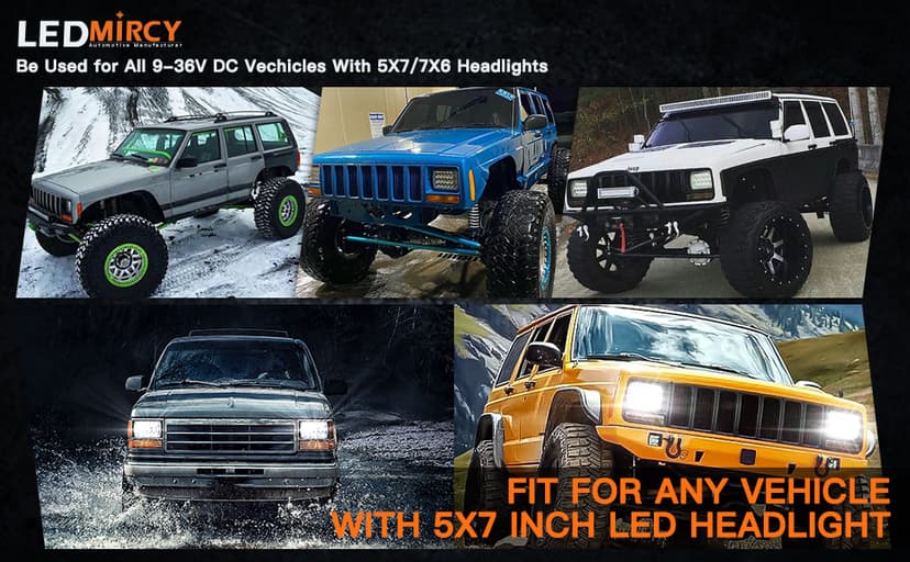 LEDMIRCY H6054 LED Headlights, 5x7 LED Headlights Rectangular 2PCS 90W High Low Sealed Beam Square 7x6 Headlight DOT Approved for Truck Chevy Cherokee Tacoma Ford Van Sedans H5054 H6014 H6052 6053