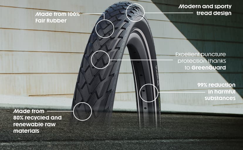 Schwalbe Green Marathon Fahrradreifen – Reifen mit GreenGuard Pannenschutz – Schwalbes umweltfreundlichster Reifen – mit ADDIX Oder ADDIX Eco Compound – Drahtreifen