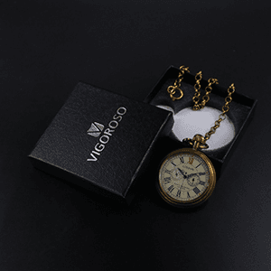 VIGOROSO Men's Vintage Full Copper Hand-Wind Mechanical Second&24hours Sub-dials Pocket Watch in Box