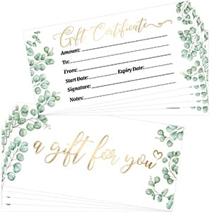 Ceiba Tree Blank Gift Certificates for Business 30 Pack Gold Foil Certificate Cards with Envelopes for Salon Restaurants Spa Birthday