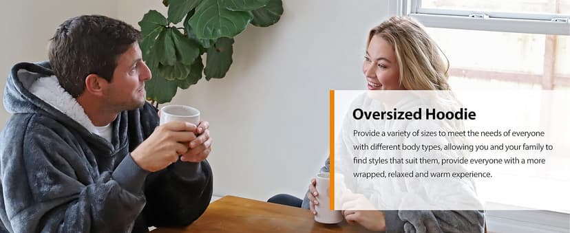 Catalonia Oversized Blanket Hoodie Sweatshirt, Wearable Sherpa Lounging Pullover for Adults Women Men