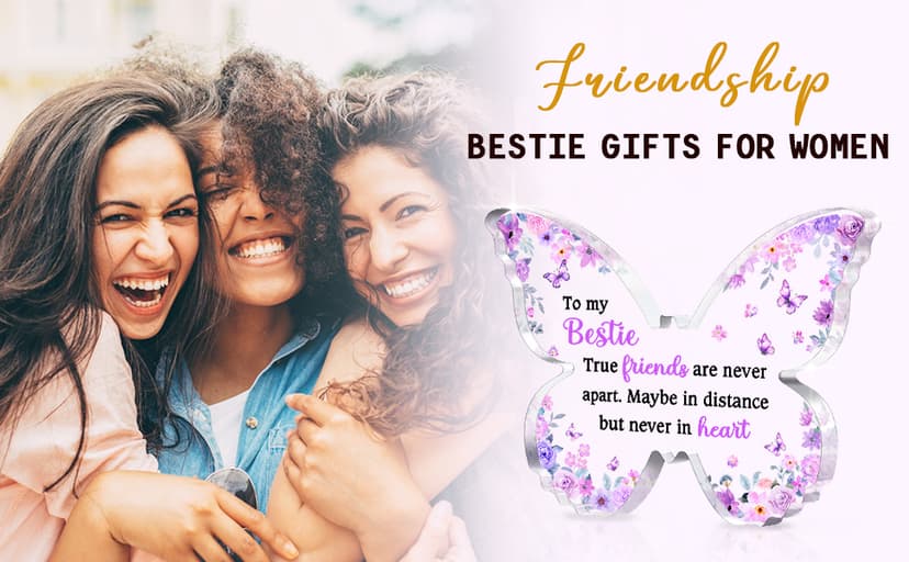 Bestie Best Friend Friendship Gifts for Women, Unique Purple Butterfly Acrylic Plaque Desk Decor, Bestie Best Friend Birthday Gifts for Women Friendship for Bff Bestfriend, 5 x 3.8 x 0.5 inches