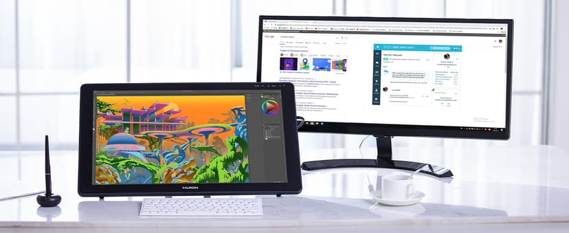 HUION Kamvas 22 Plus QLED Drawing Tablet with Full-Laminated Screen USB-C Connection 140% sRGB Tilt, 21.5 inch Graphics Art Tablet for Artist & Designer, Work with Mac, Windows, Linux & Android Black