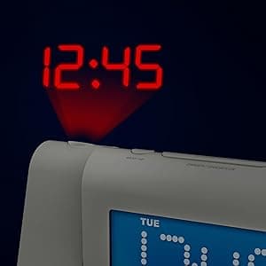 Magnasonic Projection Alarm Clock with AM/FM Radio, Battery Backup, Auto Time Set, Dual Alarm, Nap/Sleep Timer, Indoor Temperature/Date Display with Dimming & 3.5mm Audio Input - Black (EAAC601)