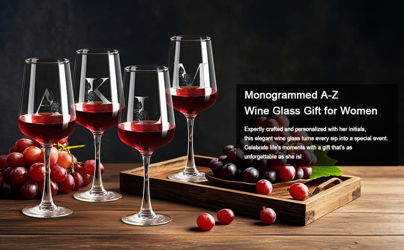 Personalized Wine Glass Gifts for Women - Monogrammed A-Z Wine Glasses Gift | Custom Christmas Gift, Valentines Day, Birthday Gifts for Women Her Mom Wife Best Friend Sister (A)
