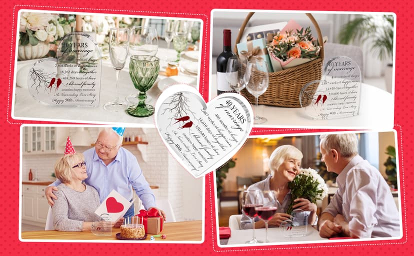 Qunclay 50th Years of Marriage Gift Wedding Anniversary Souvenir Heart Marriage Keepsake Decoration Present for Couple Parent Women Mom Husband Wife He She Friend Grandparents