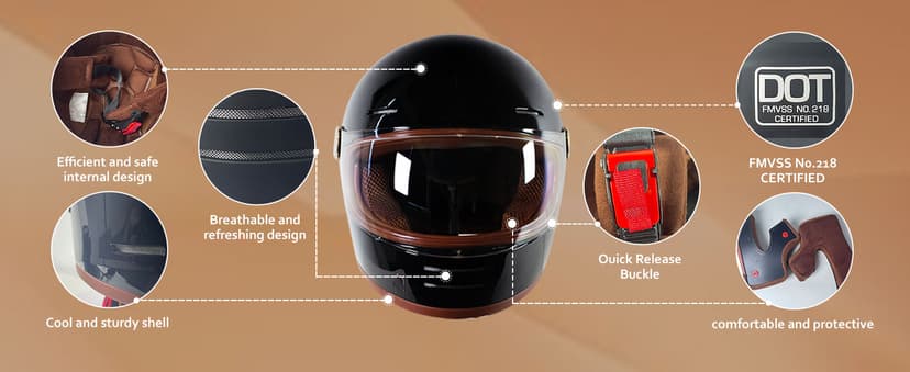 Retro Motorcycle Helmet for Adults?Vintage Full Face Helmet with Ventilation System, Waterproof Design for Motorcycle Riding
