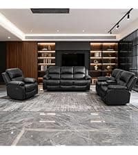 Saxum Tegmen Living Room Furniture Sets, Leather Recliner Sofa, Sectional Sofa Set with Convertible Table & Cup Holders, 3 Pieces Furniture for Living Room/RV/Office (3 Pieces Set, Brown Leather)