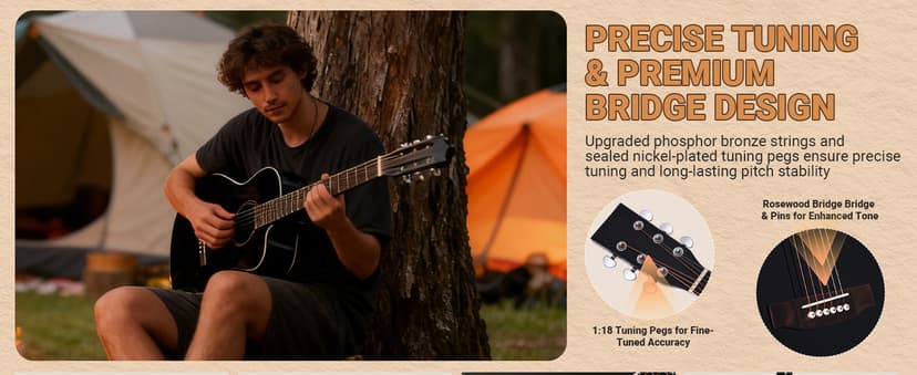 41" Acoustic Guitar for Beginners Adult Full Size Cutaway Guitarra Acustica Bundle with Gig Bag, Tuner, Strap, Strings, Picks,Capo, Black