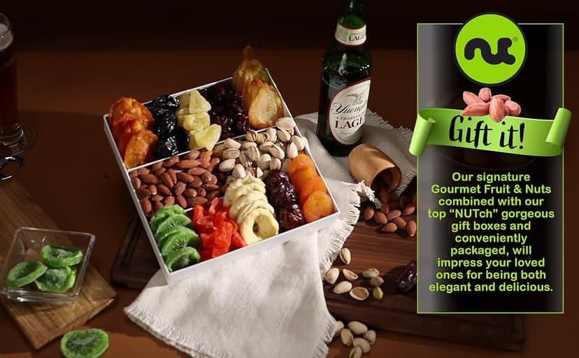 in White Gold Box Food Arrangement, Healthy Snack Care Package, Kosher NUT CRAVINGS - Dried Fruit & Mixed Nuts Gift Basket (12 Assortments) B07K8RCCB9