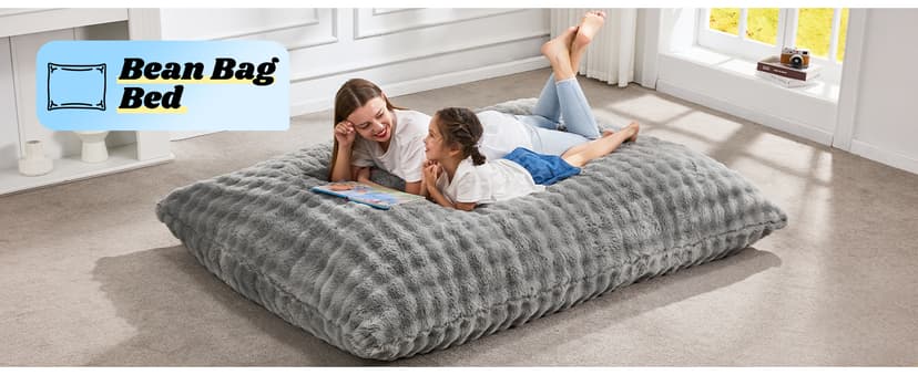 Hobestluk 3 in 1 Bean Bag Chair Giant Bean Bag Chairs for Adults with Bubble Cover Convertible Bean Bag Floor Cushion with Machine Washable Cover for Living Room (Bubble Grey)