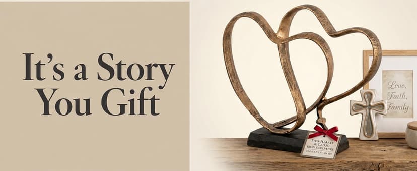 Wedding Anniversary Couples Gift - Two Hearts and Cross Iron Sculpture, Heart Decoration Gift for Her and Him, 1st to 50th or 60th Anniversary, Includes Present Box and Poem Card