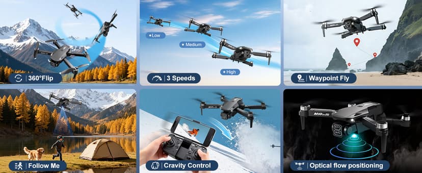 4K Drones with Camera for Adults,Foldable Drone for Beginners with 3 Batteries 36-Min Flight Time,HD FPV Transmission Drone,Mini RC Quadcopter with Gesture Selfie,One Key Start,Altitude Hold,3D Flips,3 Speed Modes Easier to use,Black