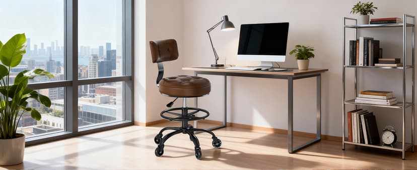 Office Drafting Chair with Footrest, Tall Height Adjustable Stool with Back Support, Heavy Duty Rolling Stool Chair with Wheels for Office Home Kitchen Bar Shop Guitar Studio Vanity, Brown