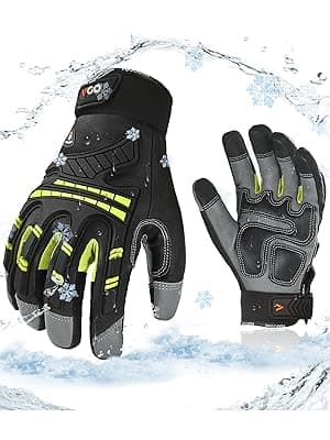 Vgo... -4℉ or above Winter Waterproof High Dexterity Heavy Duty Mechanic Glove, Anti-vibration, Anti-abrasion, Touchscreen (1 Pair,L,Brown,GA8954FW)