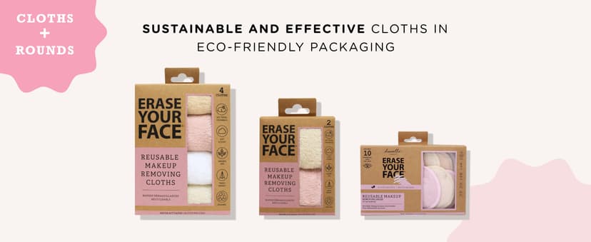 ERASE YOUR FACE Reusable Makeup Remover Cloths - Microfiber Face Towels to Cleanse & Remove Makeup - Water Activated for Sensitive Skin - Multi-Color (4 Count)