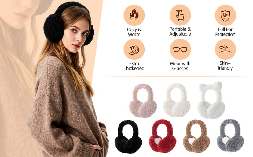 Trifabricy EarMuffs for Women Winter Faux Fur Warm Earmuffs Cute Foldable Ear Covers Cold Weather Fluffy Ear Warmers