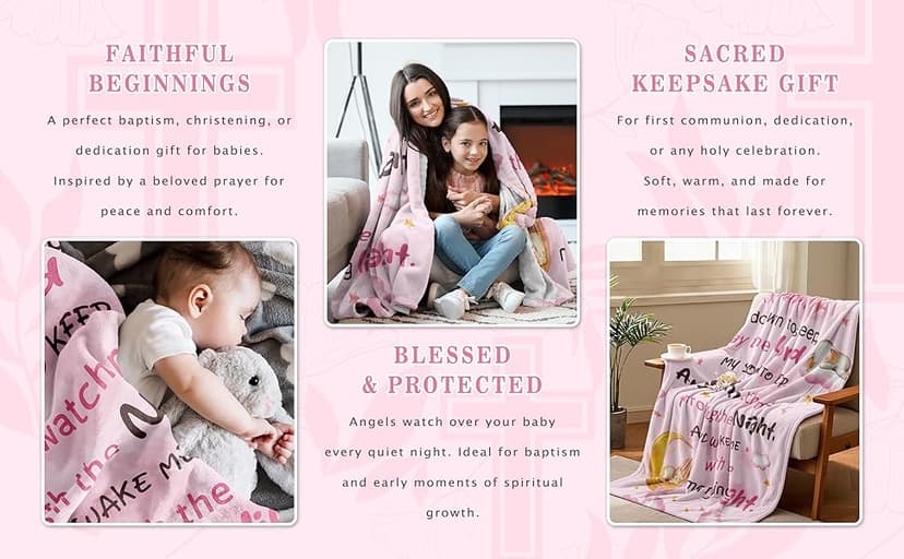 Nicetous Baptism Gifts for Girl Boy Blanket 50x40in, Baptismal Gifts for Women/Kid/Baby Girl, Baptism Favors, Christening Gifts for Girls, Baptism Gift Idea Throw Blanket
