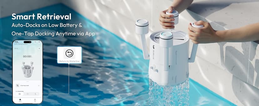 (2026 Upgrade) BUBLUE F10 Pool Surface Skimmer Robot,Robotic Pool Skimmer with App Control,Powerful Suction,5L Filter,Dual Cleaning Modes, AI Navigation,Ideal for In-Ground & Above-Ground Pools,White