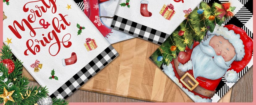pinatas Christmas Kitchen Towels, Christmas Hand Towels Bathroom, Xmas Kitchen Decor, Black Buffalo Plaid Dish Towel Set of 4, Xmas Housewarming Gifts
