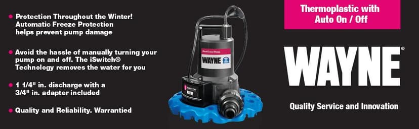 WAYNE WAPC250-1/4 HP Reinforced Thermoplastic Pool Cover Pump - Up to 3,000 Gallons Per Hour - Automatic On/Off Water Removal Pool Cover Pump