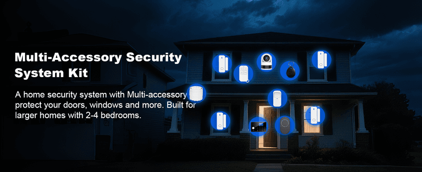 Home Security System with Camera, WiFi + GSM Home Alarm Kit with Phone App Alert, Door/Window Sensor, Remote Control for Apartments (13 Pieces)