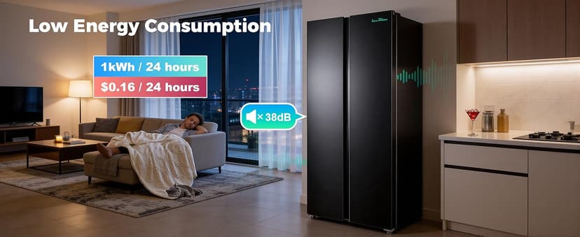 Iceblue 15.6 Cu.Ft. Side-by-side Refrigerators, 33" Full Size Refrigerator, Zoning Temperature Control Beverage Refrigerator with Freezer, Frost Free Beverage Fridge - Black Stainless Steel