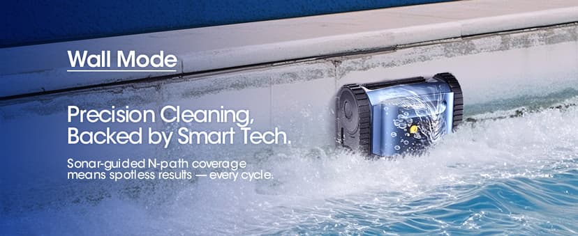 Cordless Robotic Pool Vacuum, Pool Cleaner with Track Drive & Sonar Navigation, 180W Brushless Motor, Wall & Waterline Climbing, 150-Min Runtime, for Inground & Above-Ground Pools up to 2150 Sq. Ft.