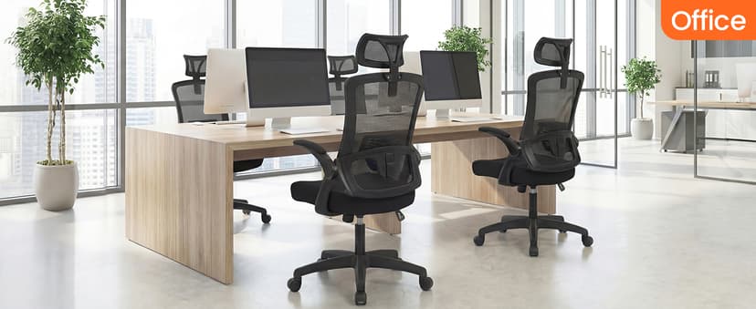 NEO CHAIR Office Desk Chair Gaming Computer High Back Support Mesh Comfy Seat with Adjustable Ergonomic Headrest Lumbar Rolling Flip-up Armrests and Wheels (Black)
