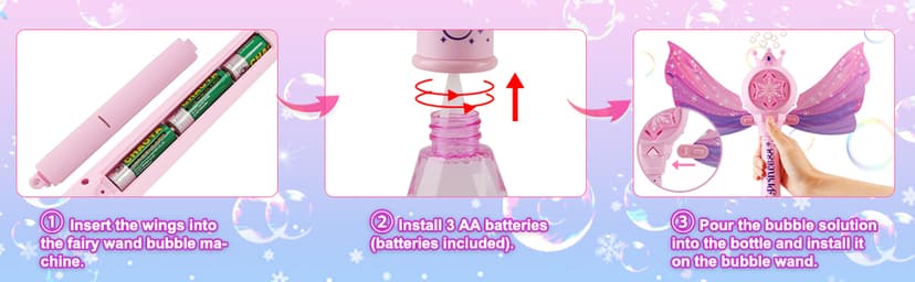 3 AA Batteries & 2 Bubble Solutions, Outdoor Party Birthday Gift for Girls 3-8, Bubble Machine for kids, Princess Toys, Pink Bubble Wand for Kids, LED Light Music Bubble Toys Girl Gifts Age 3+ B0BX57W4RX