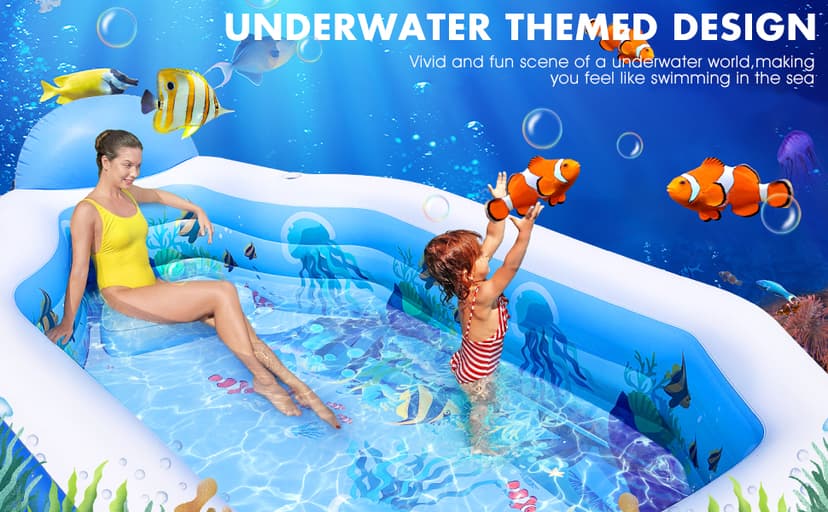 Inflatable Pool with Canopy, Large Inflatable Swimming Pool for Kids,Adult, Blow Up Pools with Seats,Backrest.Durable Thickened Inflatable Family Pools for Backyard,118"x75"x22"-Dark Blue