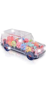 ArtCreativity Light Up Transparent Sensory Car Toy for Kids, 1PC, Bump and Go Toy Car with Colorful Moving Gears, Music, and LED Effects, Easter Toys for Toddlers, Great Birthday Gift Idea