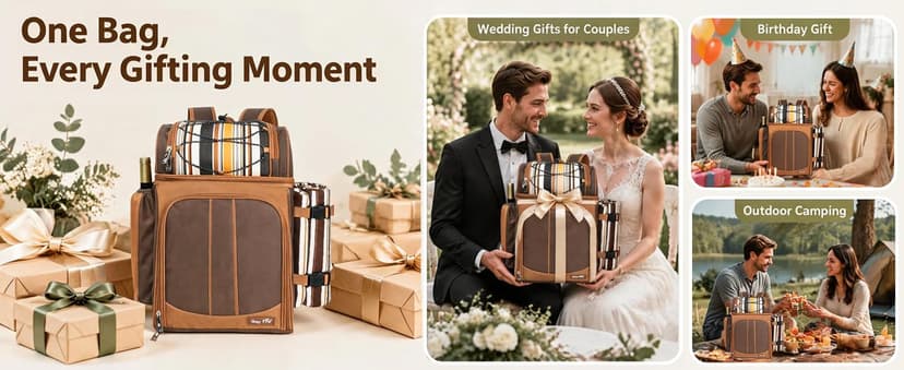 Hap Tim Picnic Basket Backpack for 2 Person with 2 Insulated Cooler Compartment, Wine Holder, Fleece Blanket, Cutlery Set, Wedding Gifts for Couples, Bridal Shower Gifts, Engagement Gifts