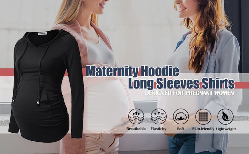 GINKANA Maternity Hoodie Long Sleeves Shirts Casual Maternity Top Pregnancy Sweatshirt Casual Clothes