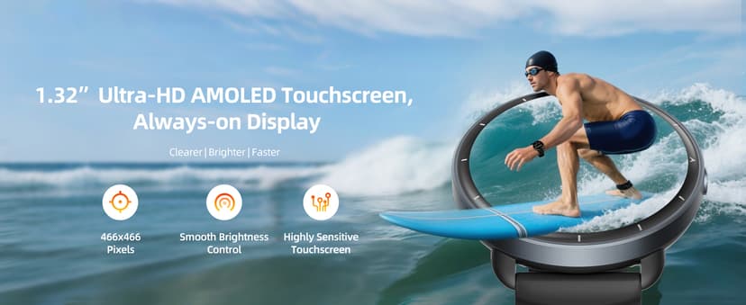 Parsonver Parsonver Swimming Smart Watch, 5ATM Waterproof for Pool & Open Water, Built-in GPS & Compass, AMOLED Screen Fitness Tracker with 100+ Sports Modes, Heart Rate & Sleep Monitor, AI Swim Analysis, Black