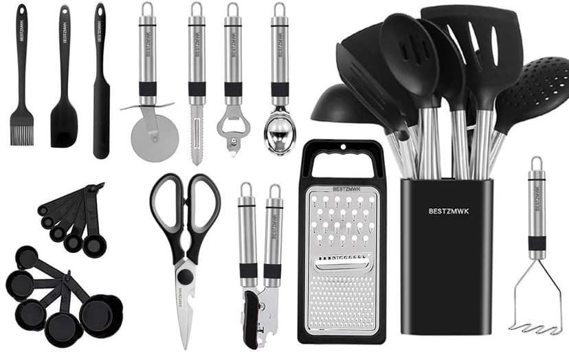 Kitchen Utensil Set-Silicone Cooking Utensils-33 Kitchen Gadgets & Spoons for Nonstick Cookware-Silicone and Stainless Steel Spatula Set-Best Kitchen Tools, Useful Pots and Pans Accessories B089FBYT3W